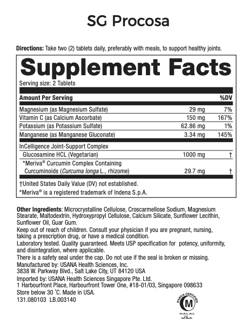 USANA Singapore Procosa Supplement Facts